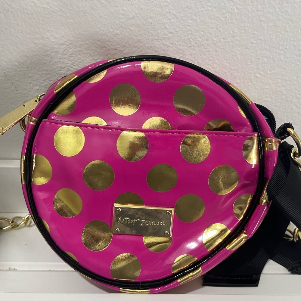 Betsey Johnson polka dot gold pink bag purse